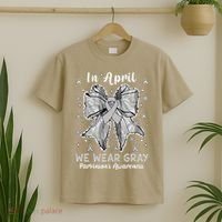 Coquette Bow In April We Wear Gray Parkinsons Awareness T-Shirt thumb 2