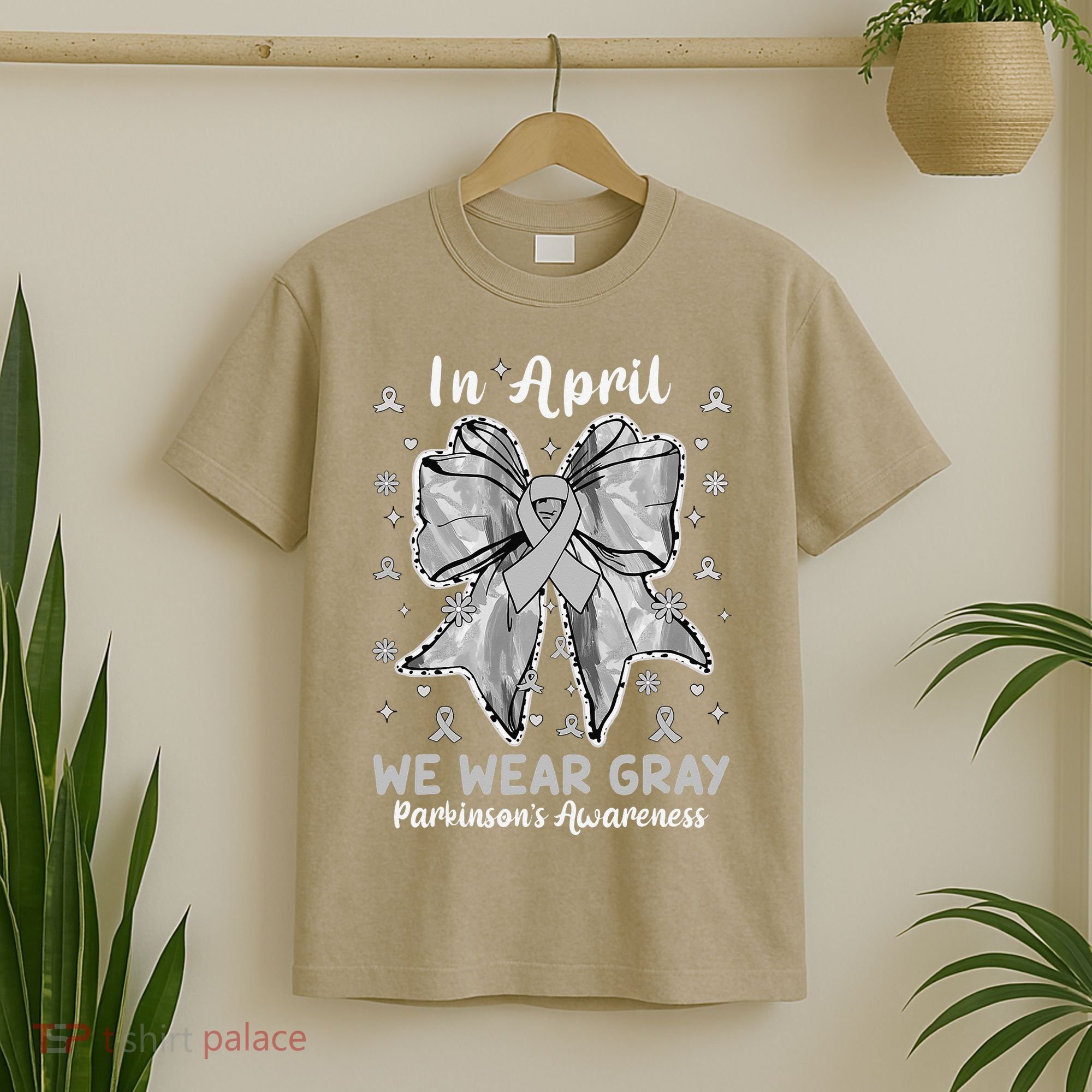 Coquette Bow In April We Wear Gray Parkinsons Awareness T-Shirt