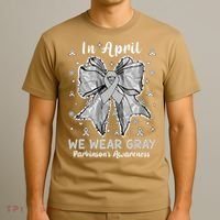 Coquette Bow In April We Wear Gray Parkinsons Awareness T-Shirt thumb 3