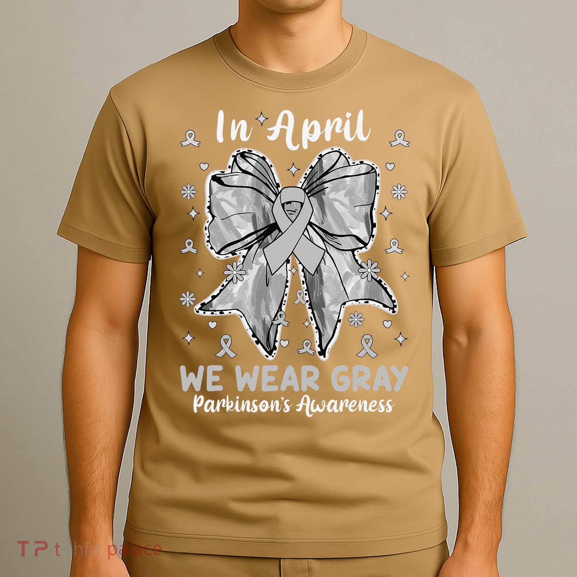 Coquette Bow In April We Wear Gray Parkinsons Awareness T-Shirt
