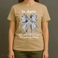 Coquette Bow In April We Wear Gray Parkinsons Awareness T-Shirt thumb 4