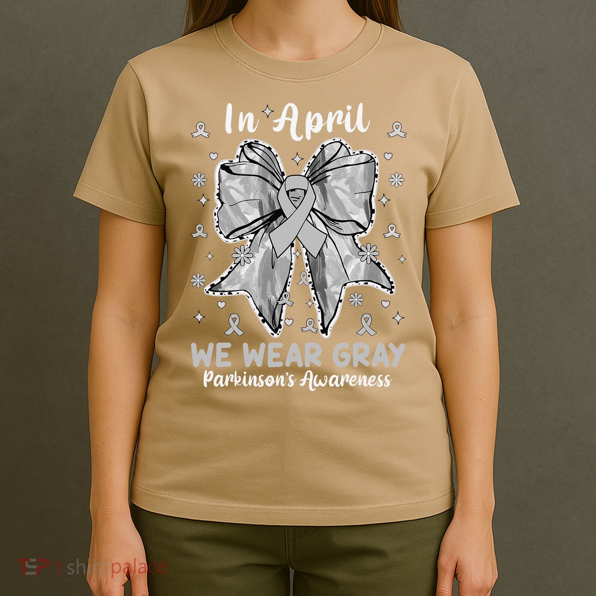 Coquette Bow In April We Wear Gray Parkinsons Awareness T-Shirt