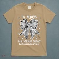Coquette Bow In April We Wear Gray Parkinsons Awareness T-Shirt thumb 5