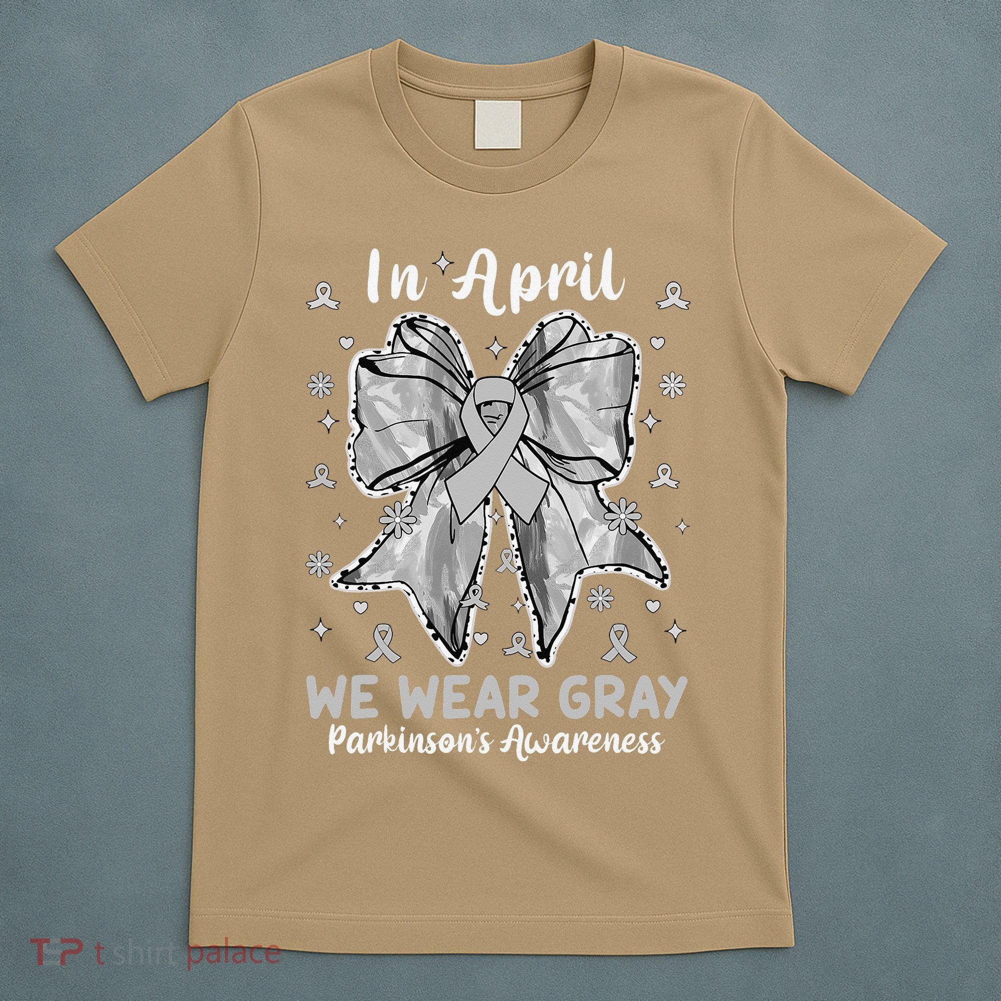 Coquette Bow In April We Wear Gray Parkinsons Awareness T-Shirt