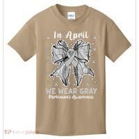 Coquette Bow In April We Wear Gray Parkinsons Awareness Kids T-Shirt thumb 0