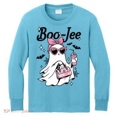 Cute Boo Jee Ghost Halloween Bandana Ghost Coffee Kids Long Sleeve Shirt