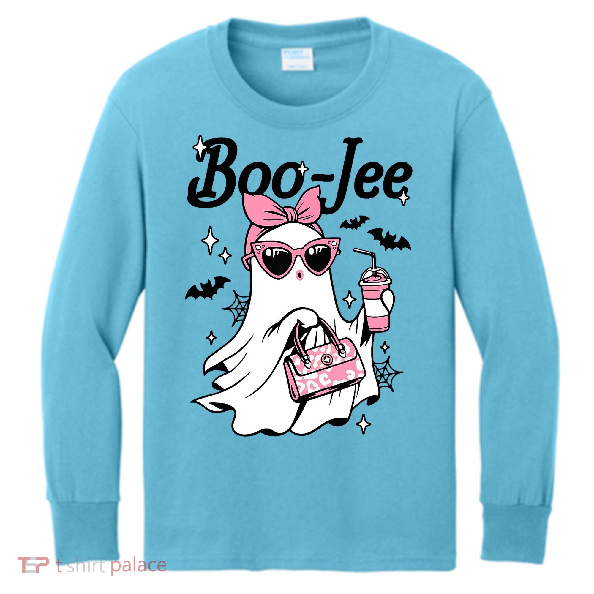 Cute Boo Jee Ghost Halloween Bandana Ghost Coffee Kids Long Sleeve Shirt