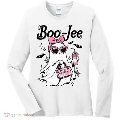 Cute Boo Jee Ghost Halloween Bandana Ghost Coffee Women's Long Sleeve Shirt