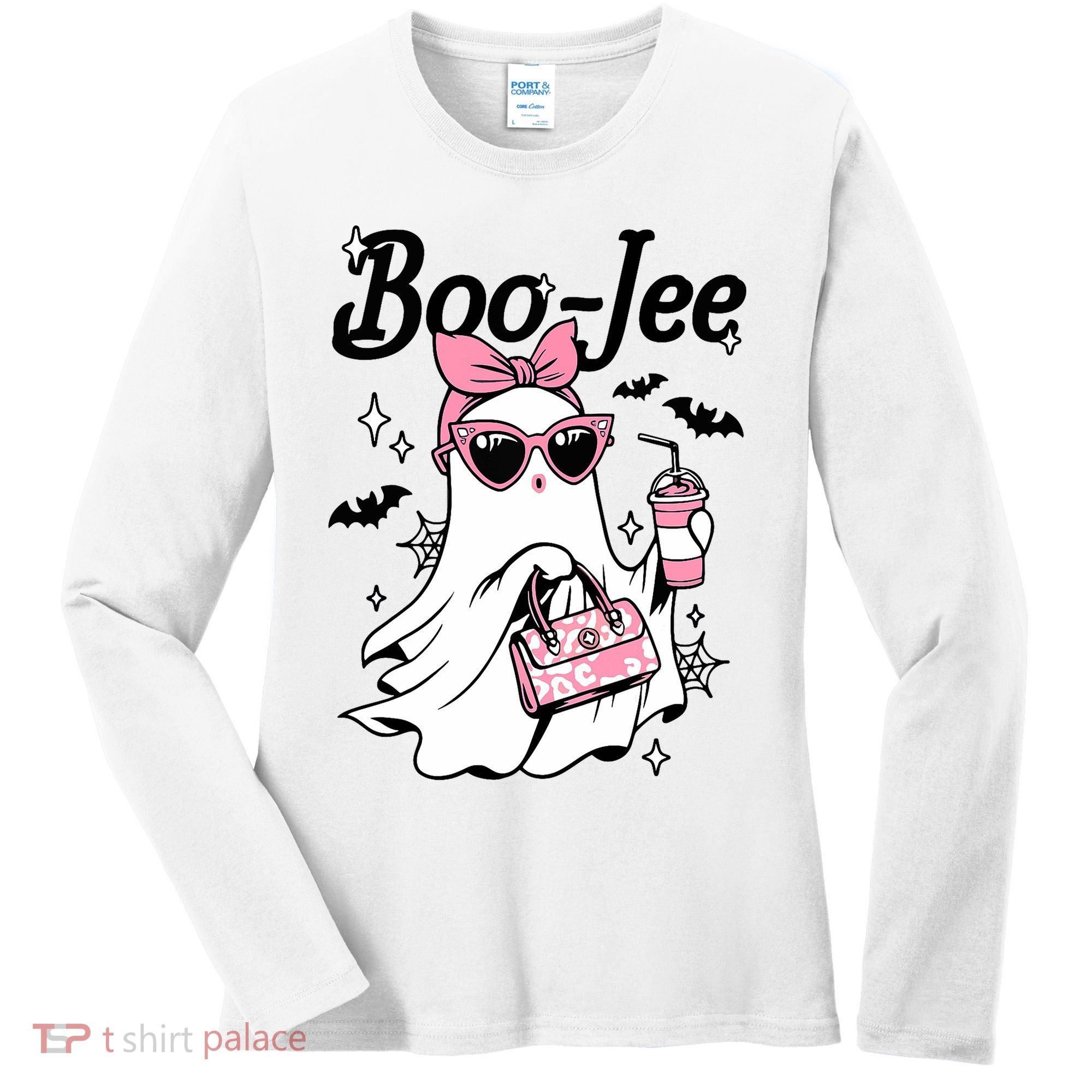 Cute Boo Jee Ghost Halloween Bandana Ghost Coffee Women's Long Sleeve Shirt