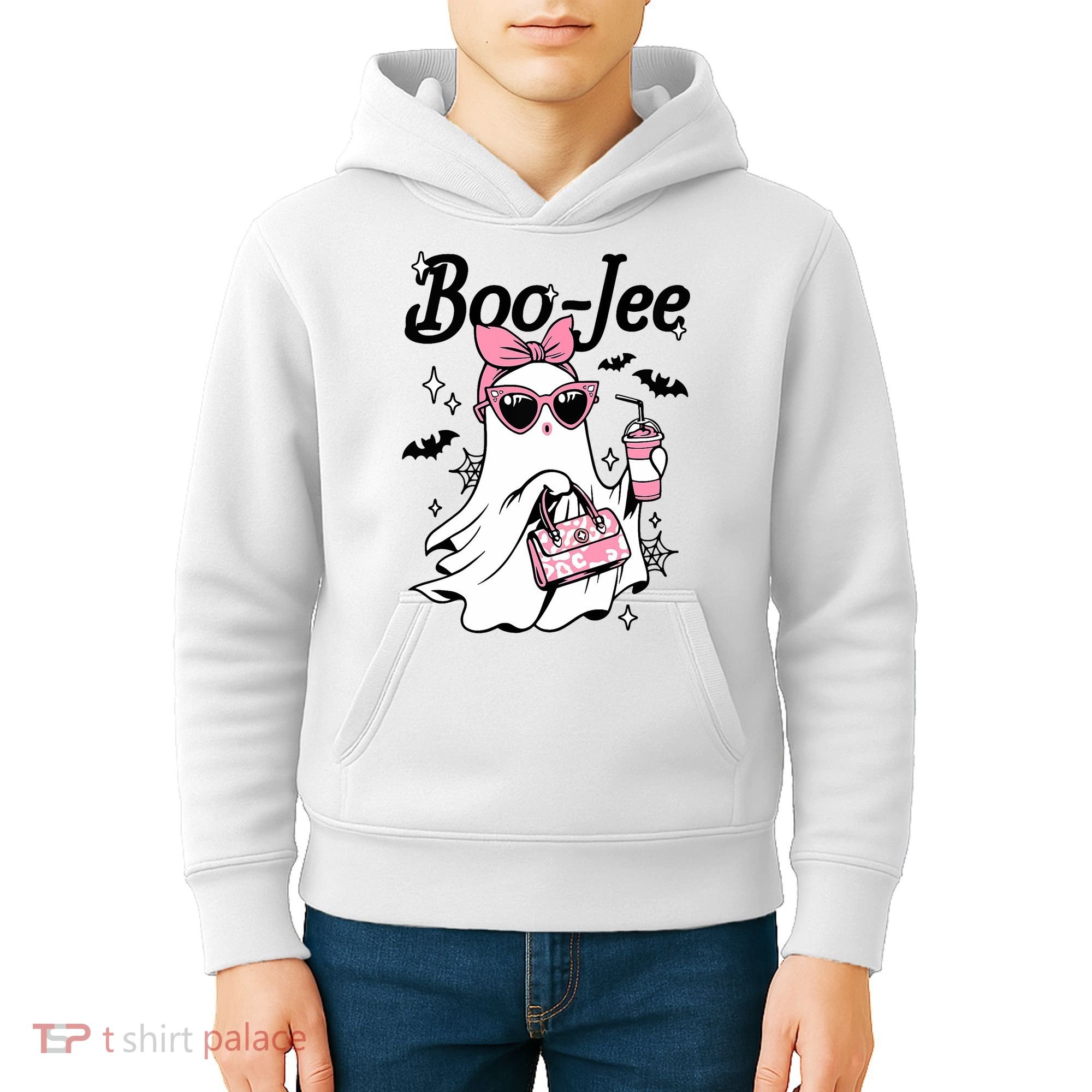 Cute Boo Jee Ghost Halloween Bandana Ghost Coffee Kids Hoodie