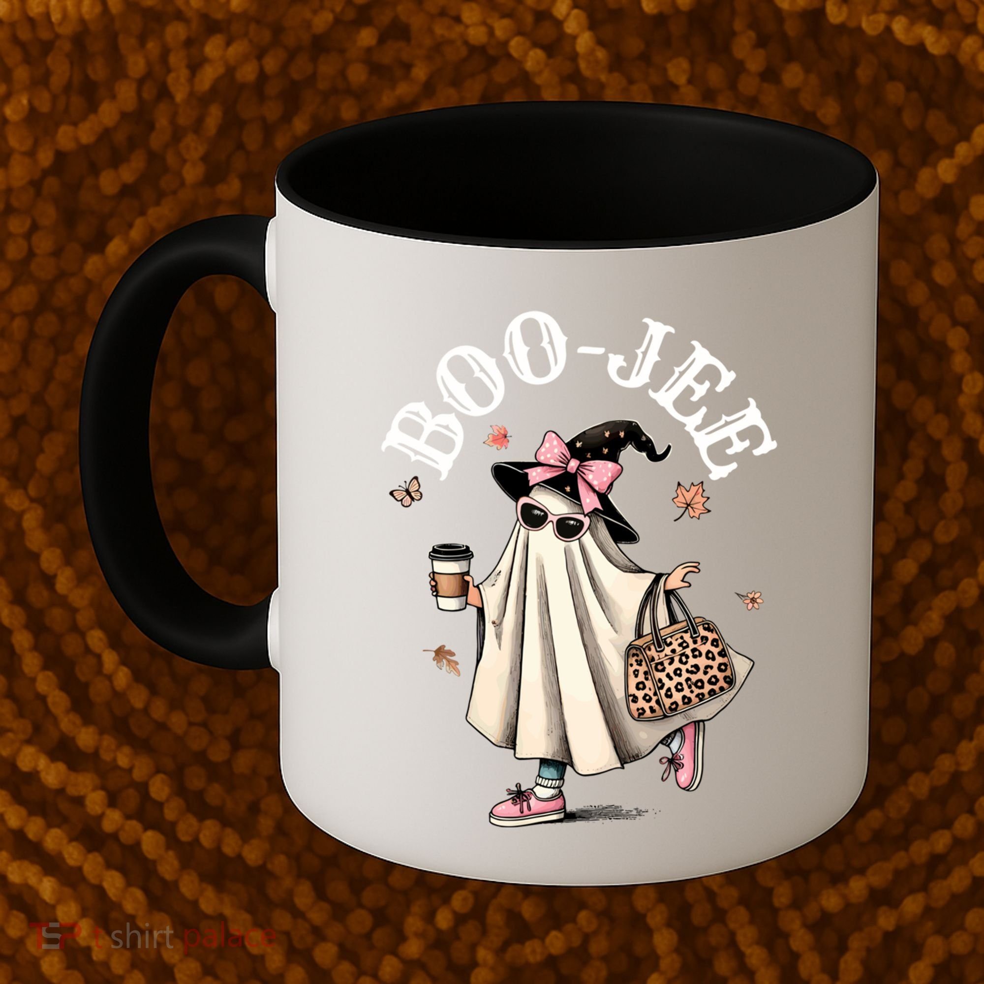 Cute Boo Jee Ghost Halloween Leopard Ghost Coffee Funny Gift Coffee Mug