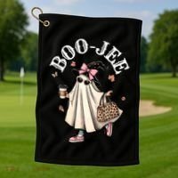 Cute Boo Jee Ghost Halloween Leopard Ghost Coffee Funny Gift Golf Towel thumb 1