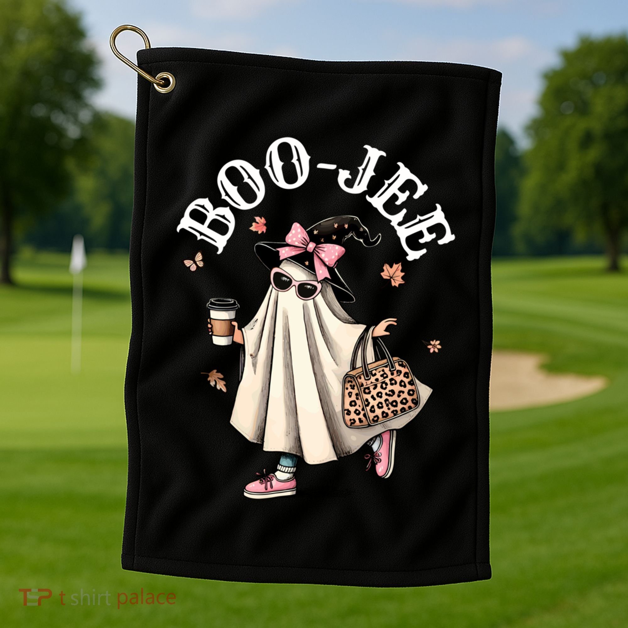 Cute Boo Jee Ghost Halloween Leopard Ghost Coffee Funny Gift Golf Towel