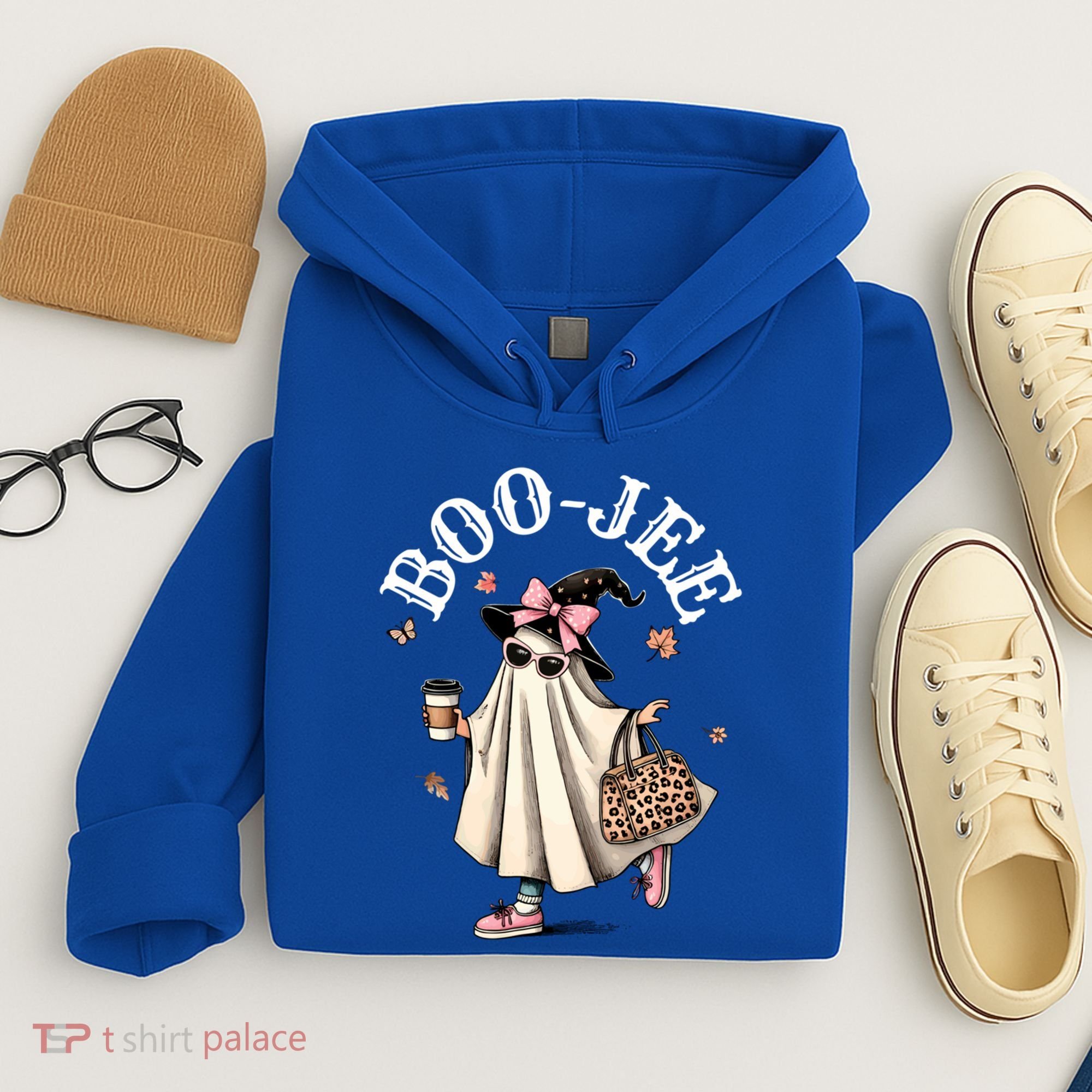 Cute Boo Jee Ghost Halloween Leopard Ghost Coffee Funny Gift Hoodie