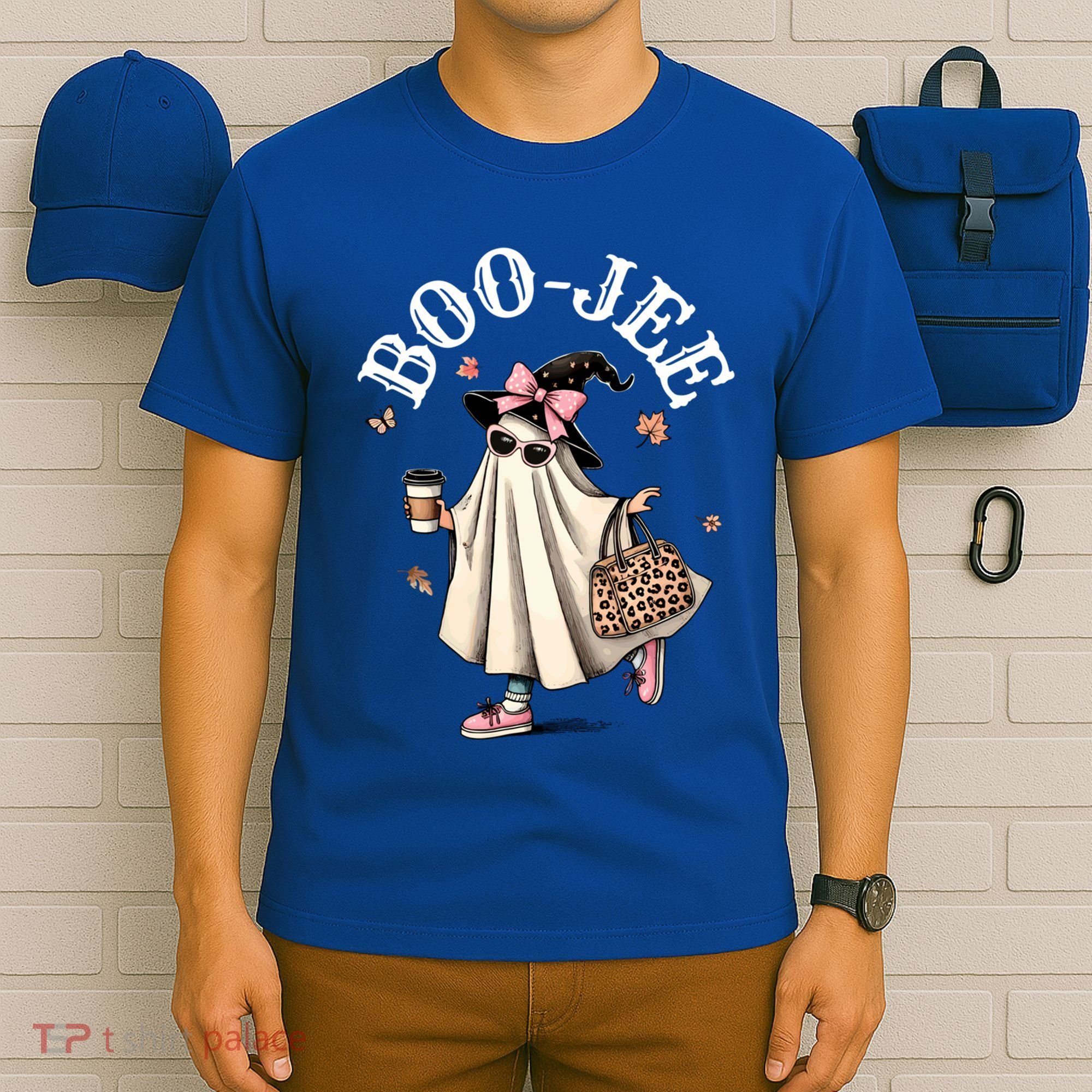 Cute Boo Jee Ghost Halloween Leopard Ghost Coffee Funny Gift T-Shirt