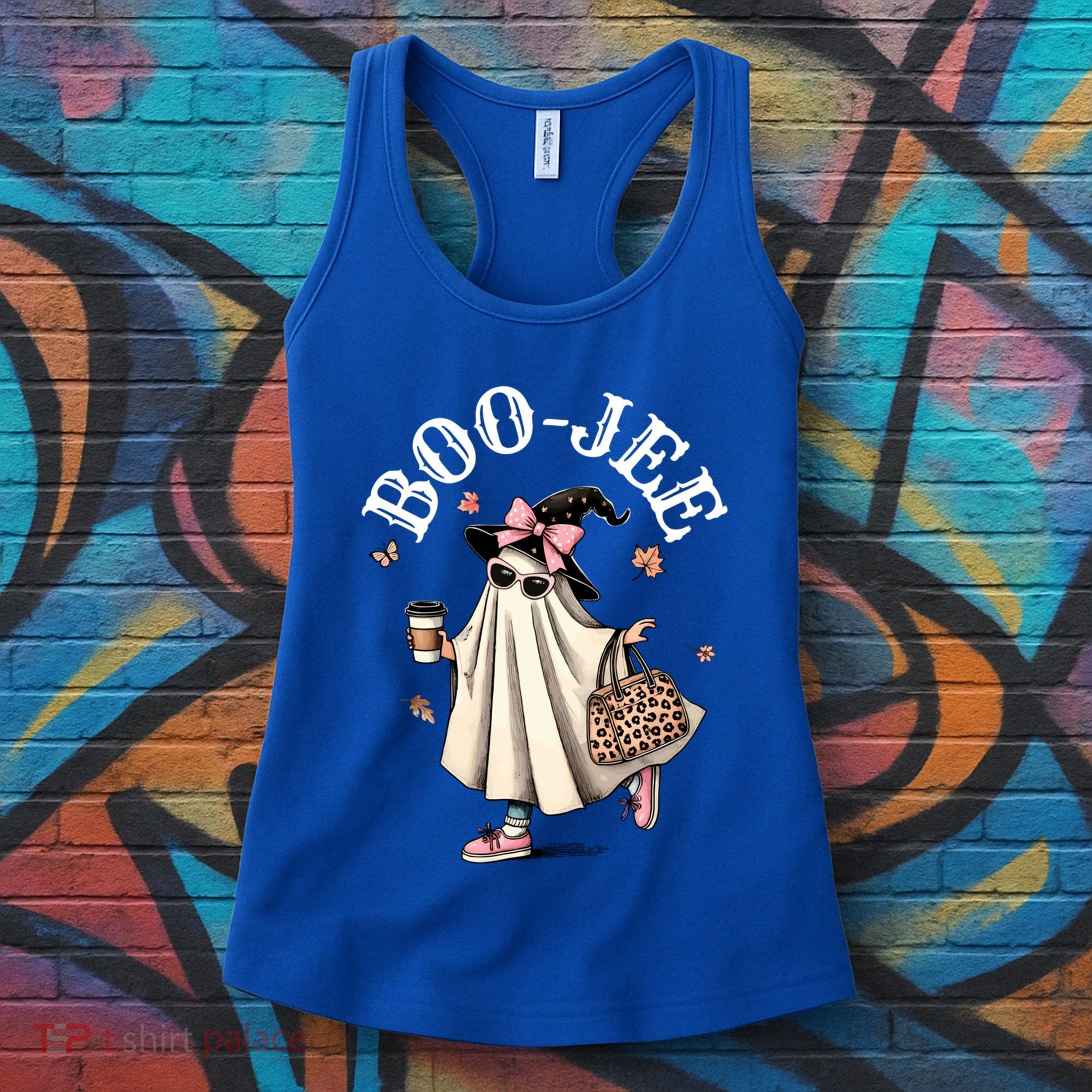 Cute Boo Jee Ghost Halloween Leopard Ghost Coffee Funny Gift Women's Tank Top