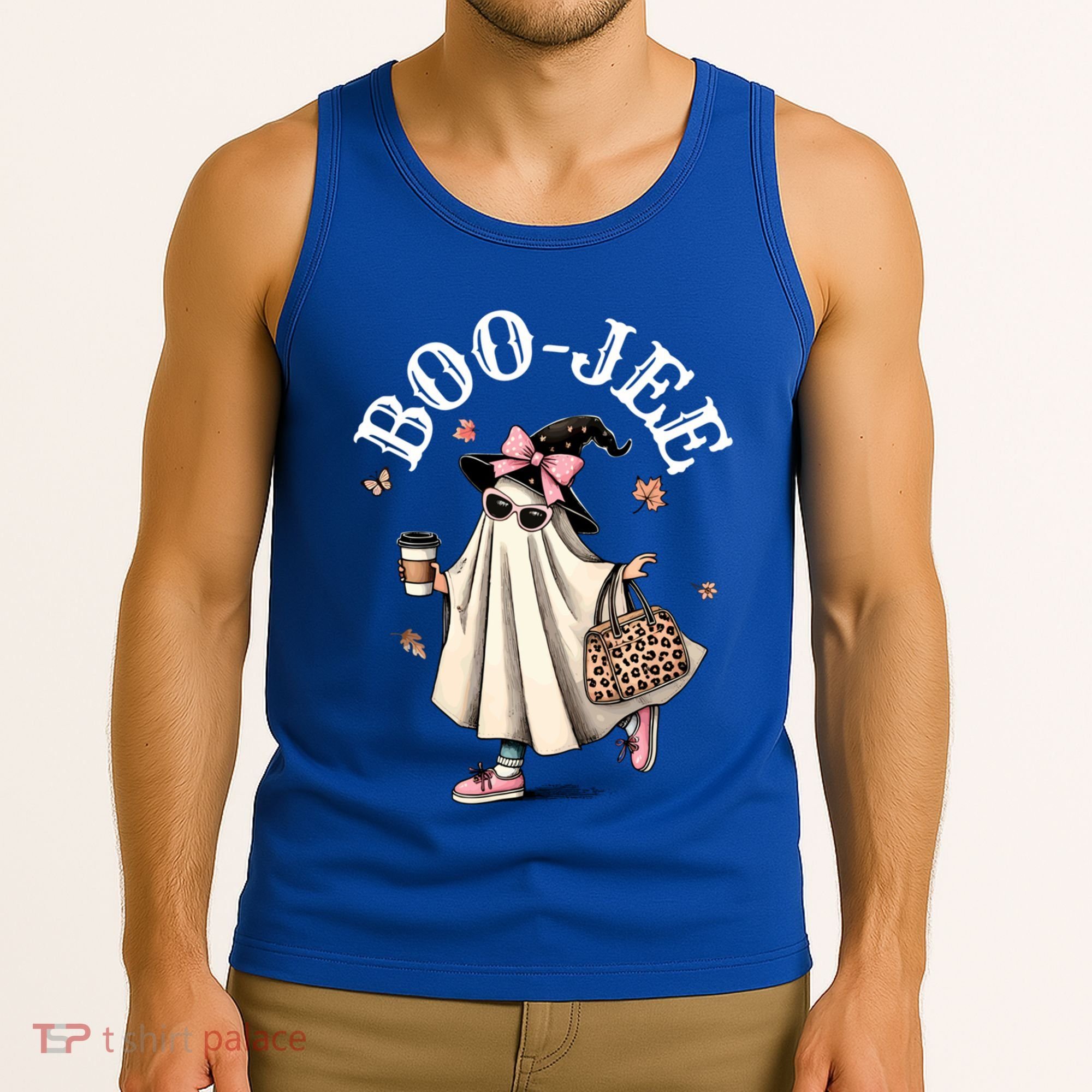 Cute Boo Jee Ghost Halloween Leopard Ghost Coffee Funny Gift Tank Top