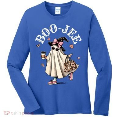 Cute Boo Jee Ghost Halloween Leopard Ghost Coffee Funny Gift Women's Long Sleeve Shirt