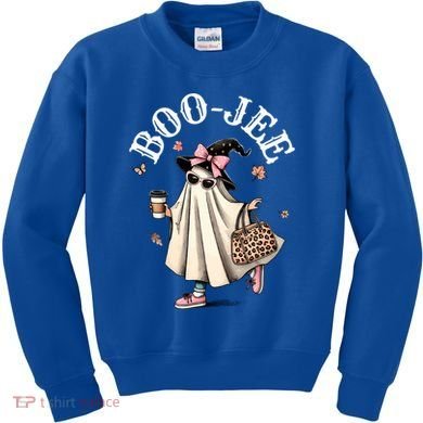 Cute Boo Jee Ghost Halloween Leopard Ghost Coffee Funny Gift Kids Sweatshirt