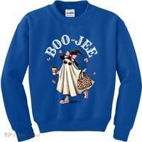 Cute Boo Jee Ghost Halloween Leopard Ghost Coffee Funny Gift Kids Sweatshirt thumb 0