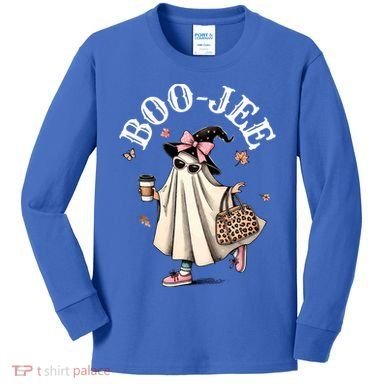 Cute Boo Jee Ghost Halloween Leopard Ghost Coffee Funny Gift Kids Long Sleeve Shirt
