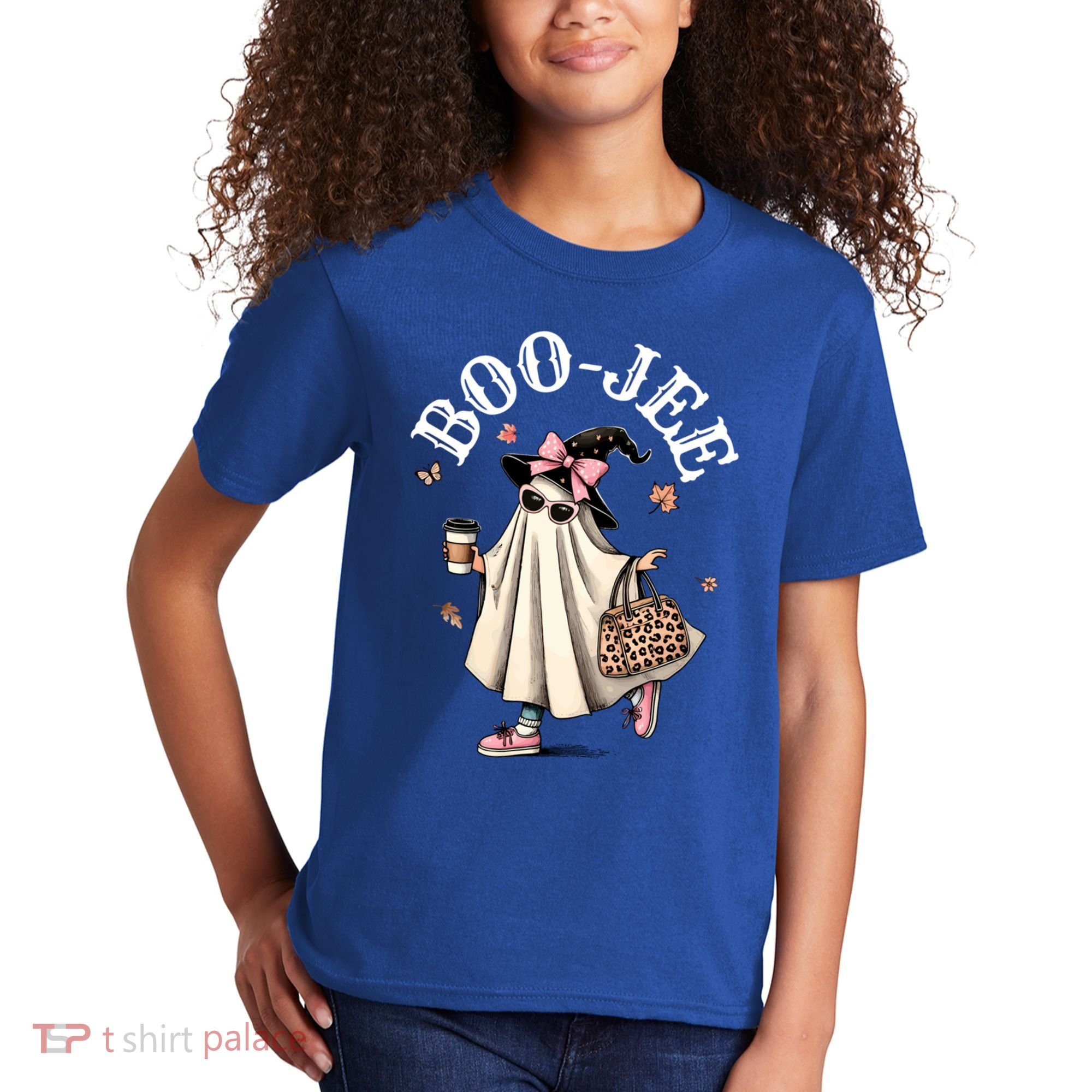 Cute Boo Jee Ghost Halloween Leopard Ghost Coffee Funny Gift Kids T-Shirt