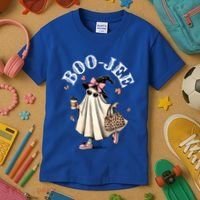 Cute Boo Jee Ghost Halloween Leopard Ghost Coffee Funny Gift Kids T-Shirt thumb 3