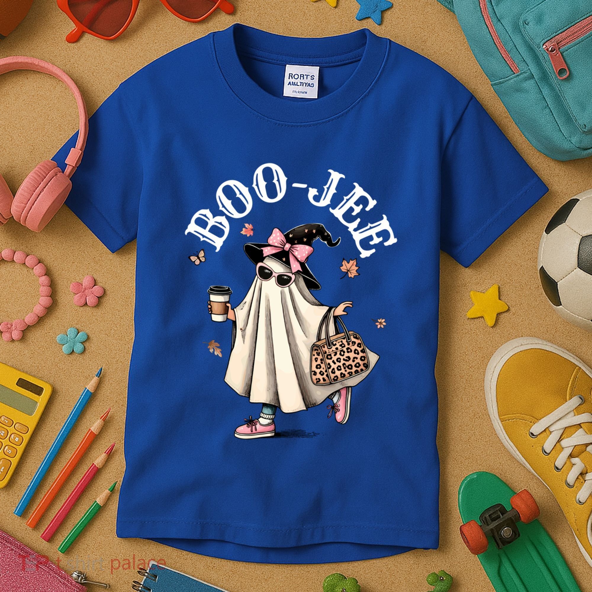 Cute Boo Jee Ghost Halloween Leopard Ghost Coffee Funny Gift Kids T-Shirt