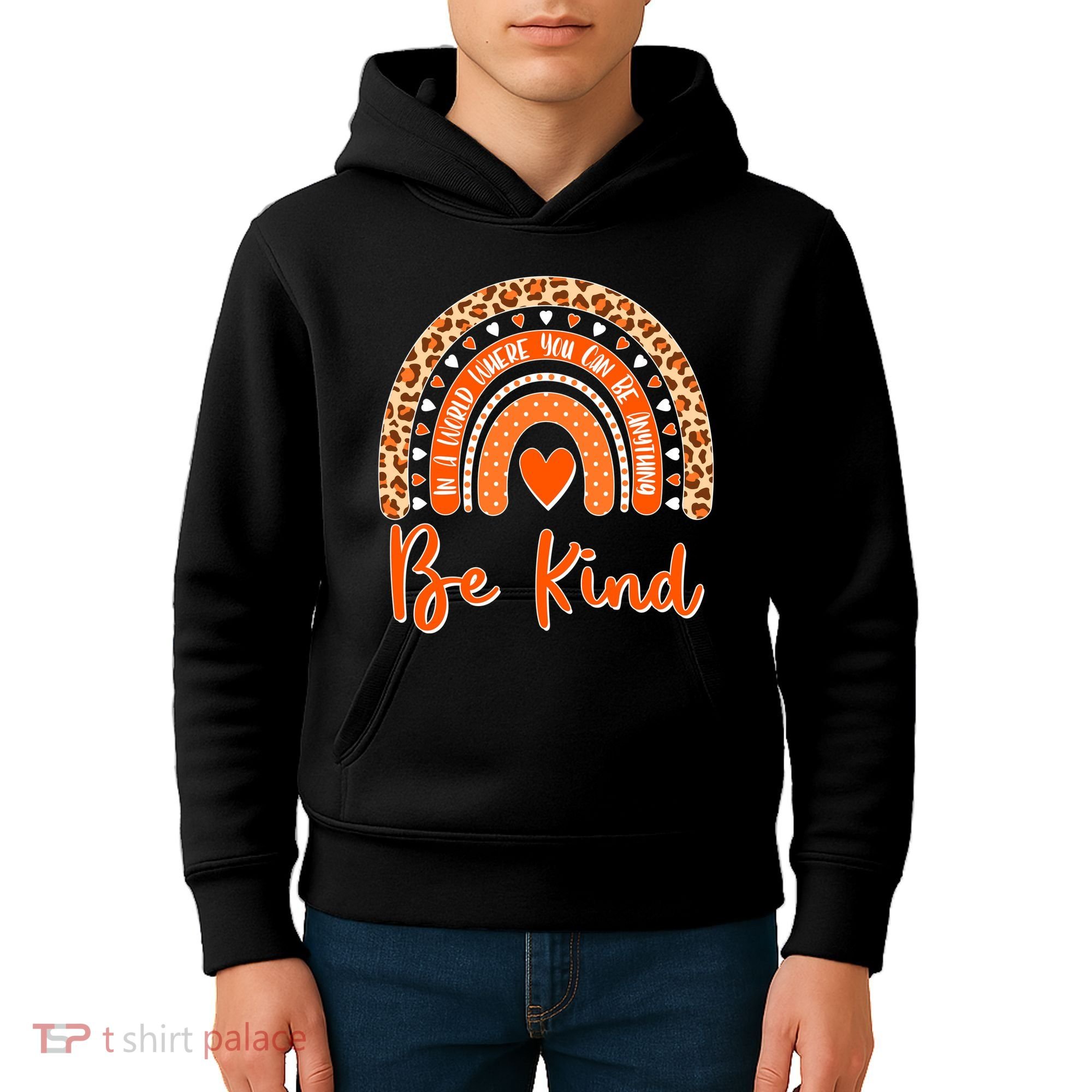 Cute Be Kind Wear Orange Rainbow Kids Hoodie