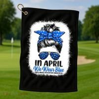 Cute Be Kind Blue Sunflower Child Abuse Prevention Awareness Golf Towel thumb 1