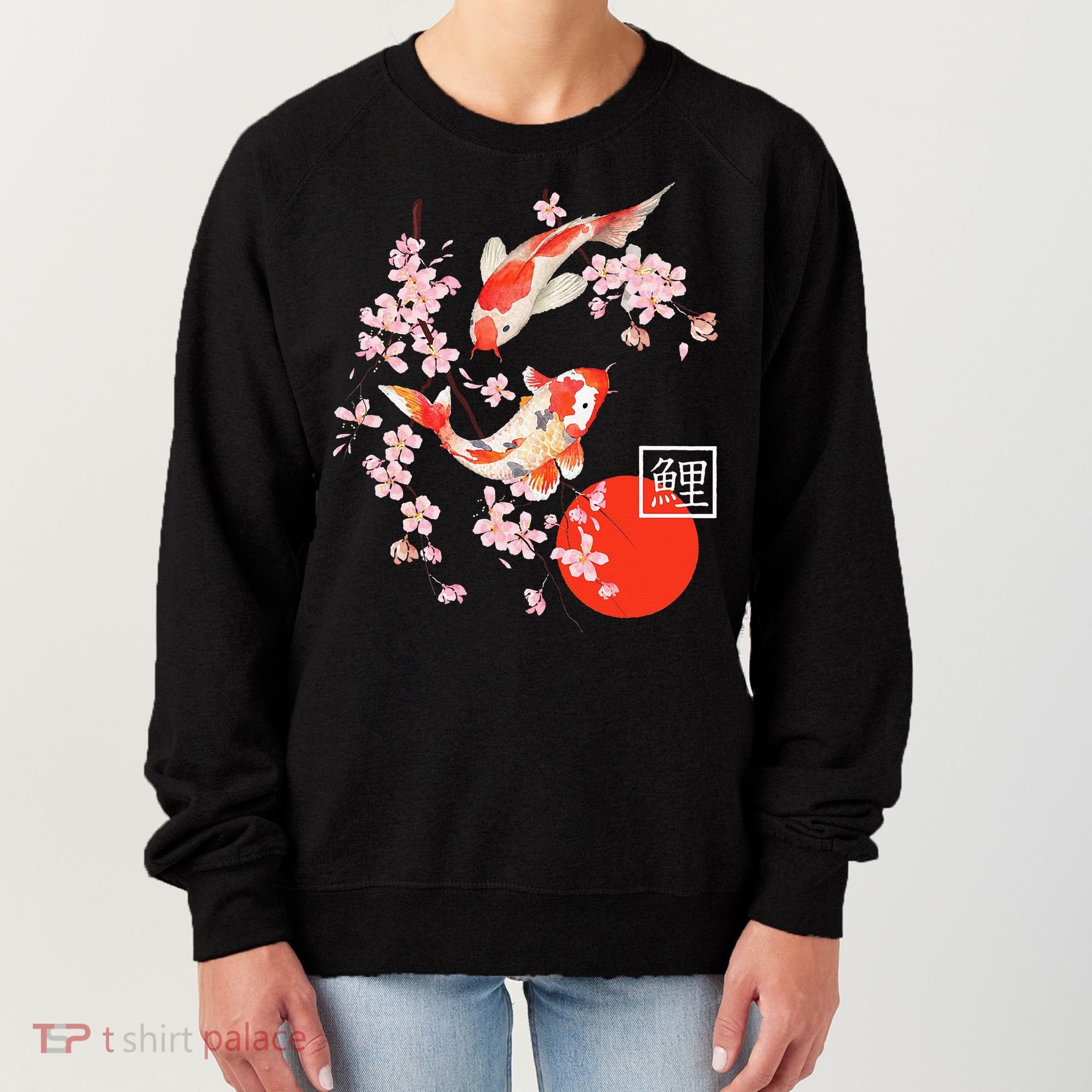 Cherry Blossom Koi Carp Fish Japanese Sakura Graphic Art Women's Sweatshirt