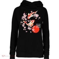 Cherry Blossom Koi Carp Fish Japanese Sakura Graphic Art Womens Funnel Neck Pullover Hood thumb 0