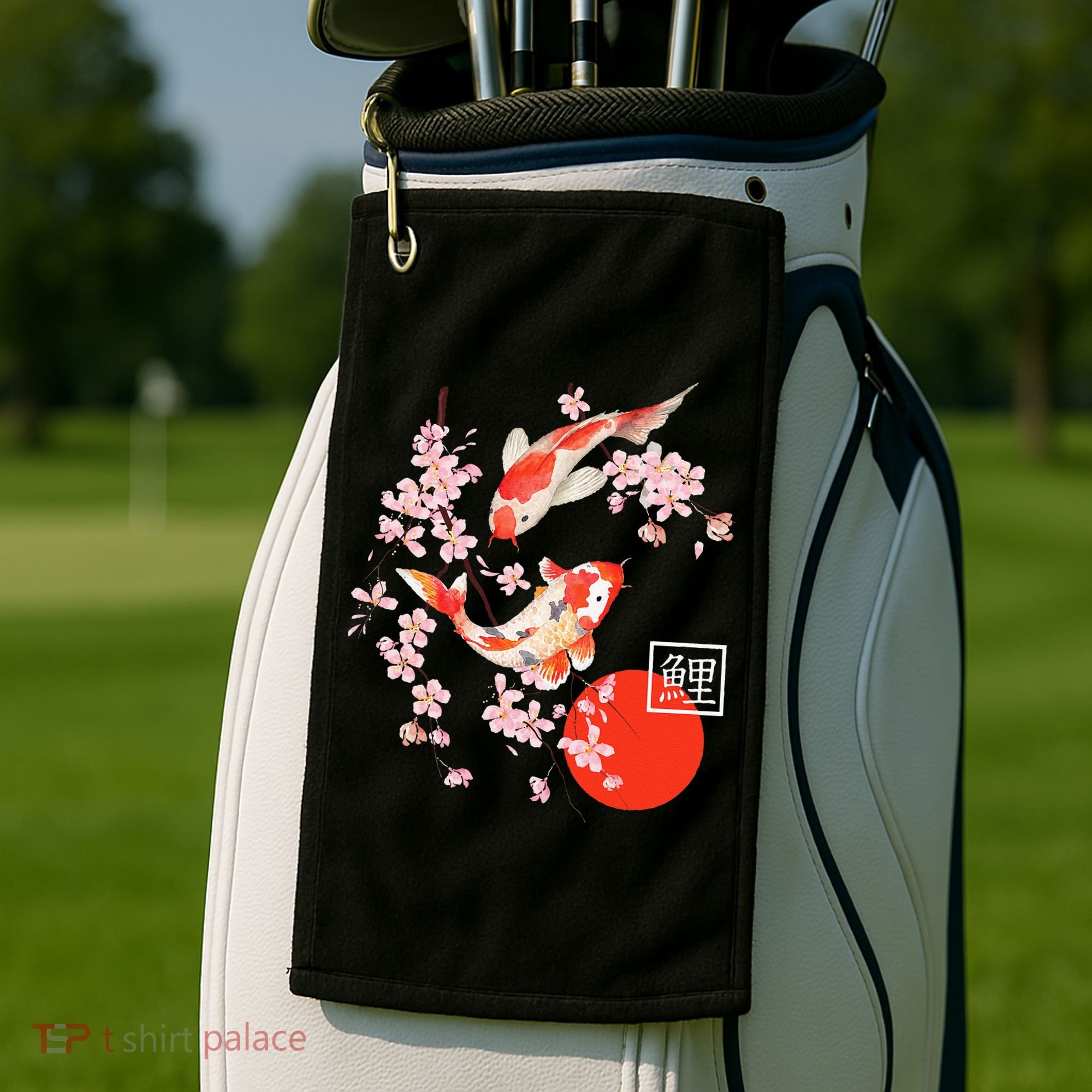 Cherry Blossom Koi Carp Fish Japanese Sakura Graphic Art Golf Towel