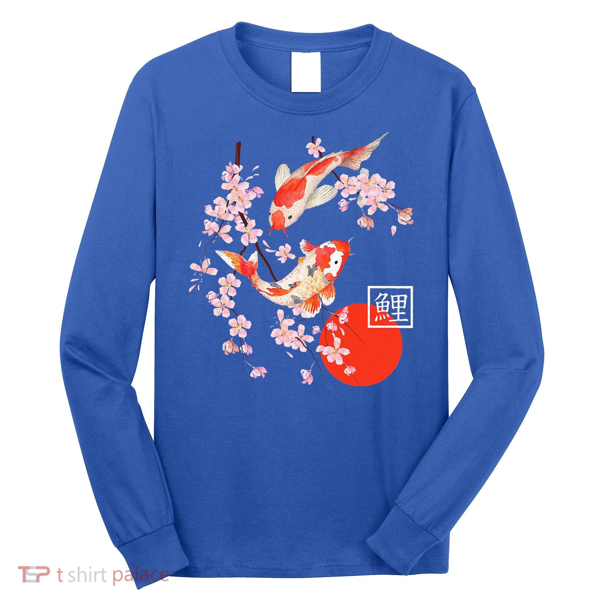 Cherry Blossom Koi Carp Fish Japanese Sakura Graphic Art Long Sleeve Shirt