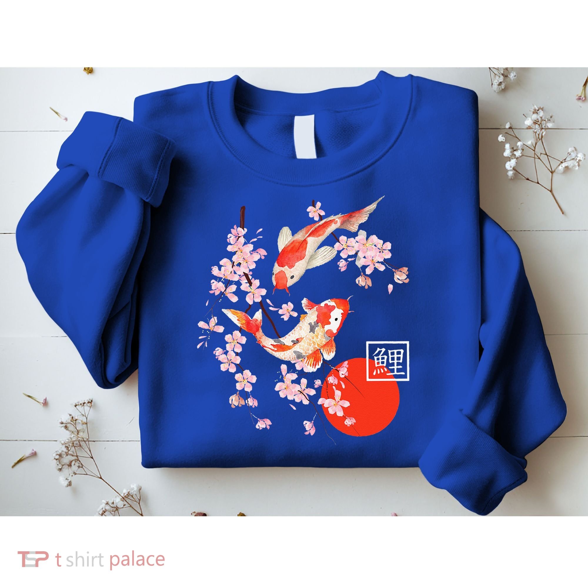 Cherry Blossom Koi Carp Fish Japanese Sakura Graphic Art Sweatshirt