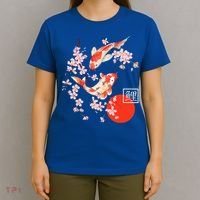 Cherry Blossom Koi Carp Fish Japanese Sakura Graphic Art T-Shirt thumb 4