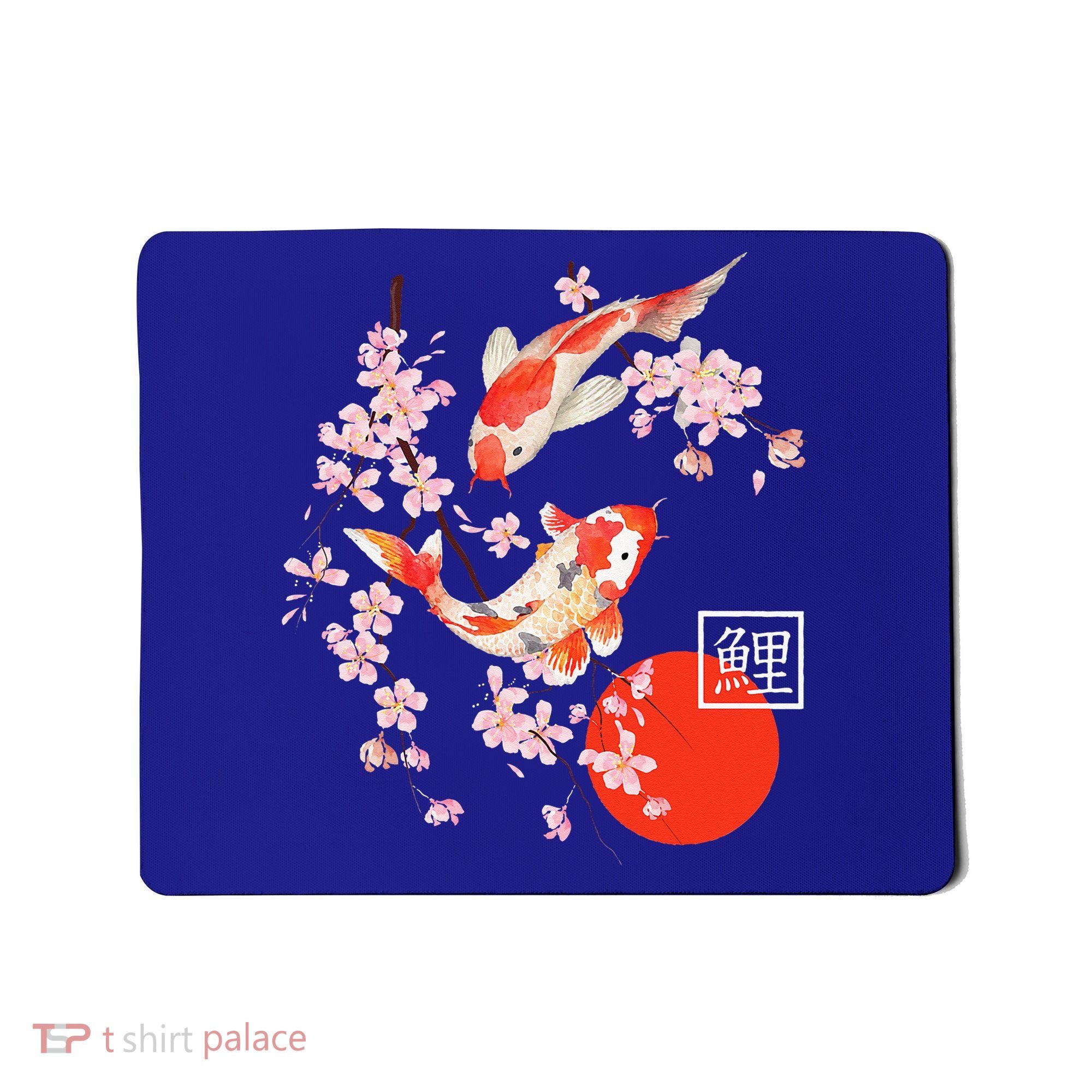 Cherry Blossom Koi Carp Fish Japanese Sakura Graphic Art Mousepad