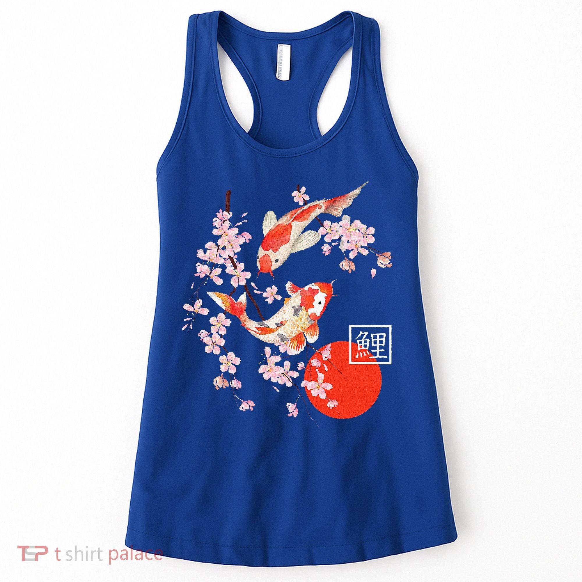 Cherry Blossom Koi Carp Fish Japanese Sakura Graphic Art Women's Tank Top