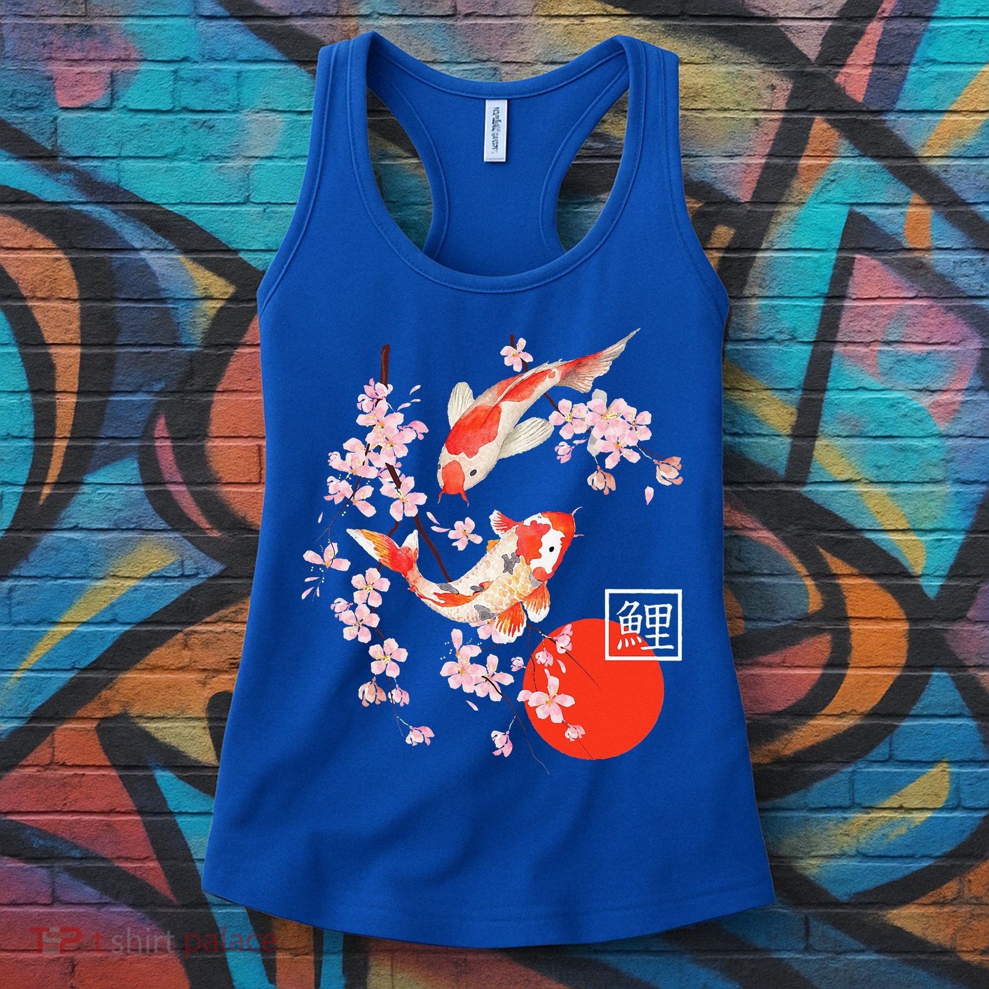 Cherry Blossom Koi Carp Fish Japanese Sakura Graphic Art Women's Tank Top