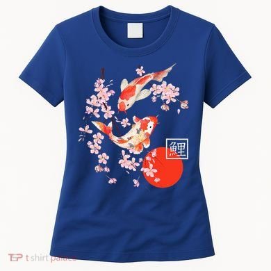 Cherry Blossom Koi Carp Fish Japanese Sakura Graphic Art Women's T-Shirt