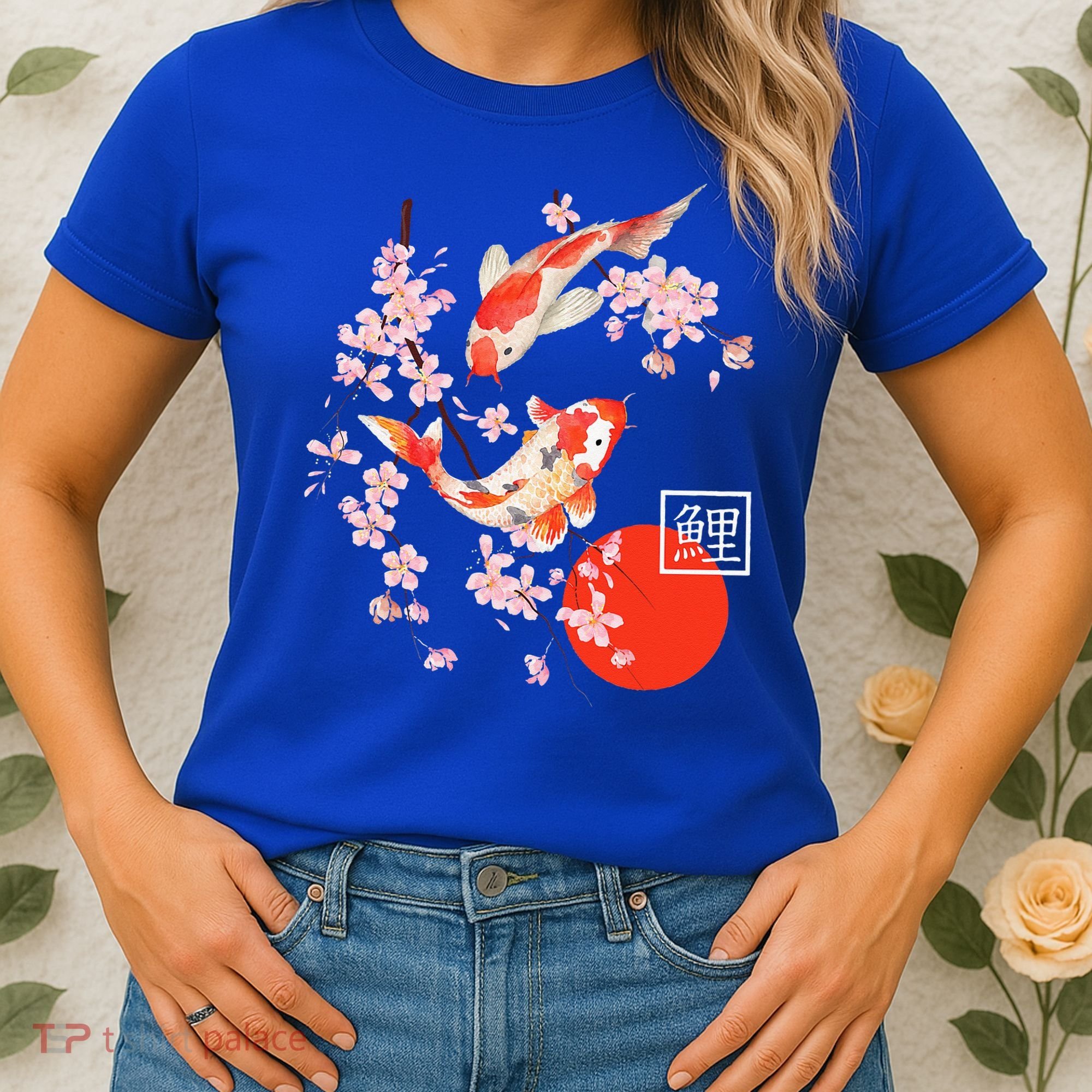 Cherry Blossom Koi Carp Fish Japanese Sakura Graphic Art Women's T-Shirt
