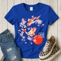 Cherry Blossom Koi Carp Fish Japanese Sakura Graphic Art Women's T-Shirt thumb 3