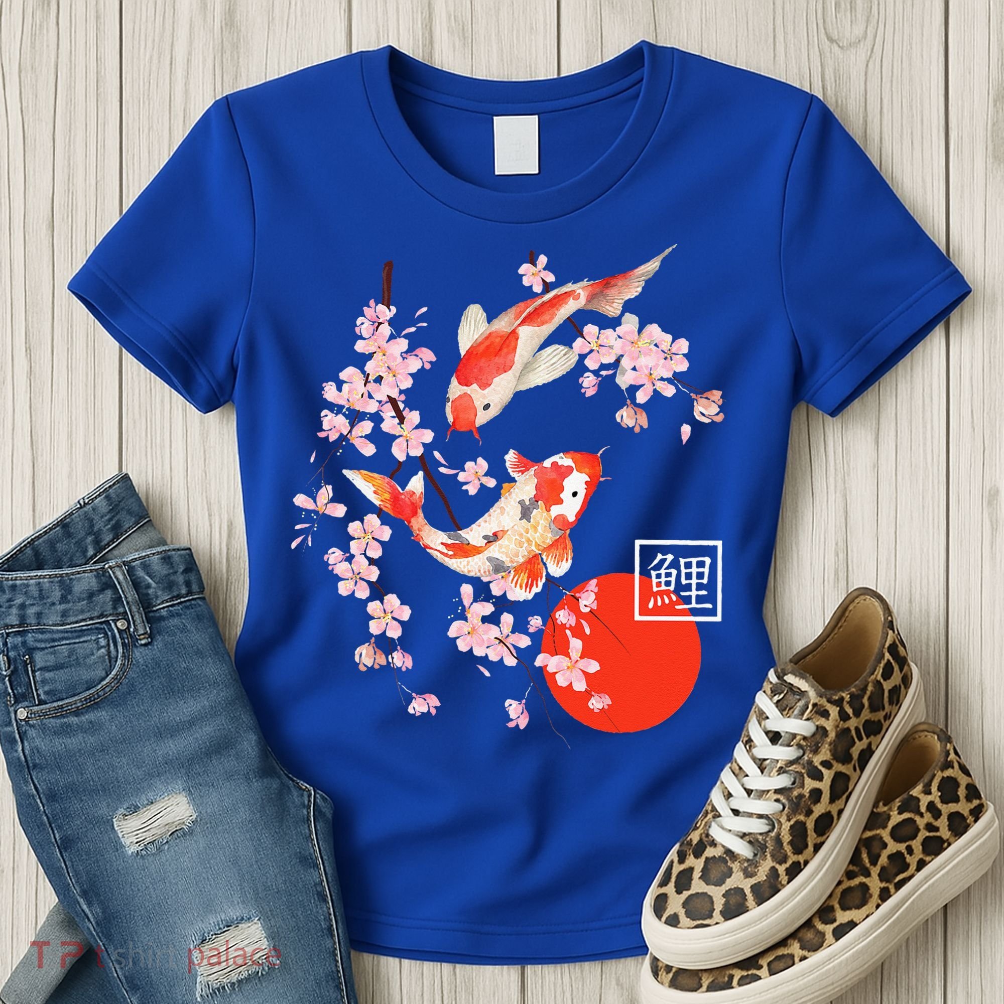 Cherry Blossom Koi Carp Fish Japanese Sakura Graphic Art Women's T-Shirt