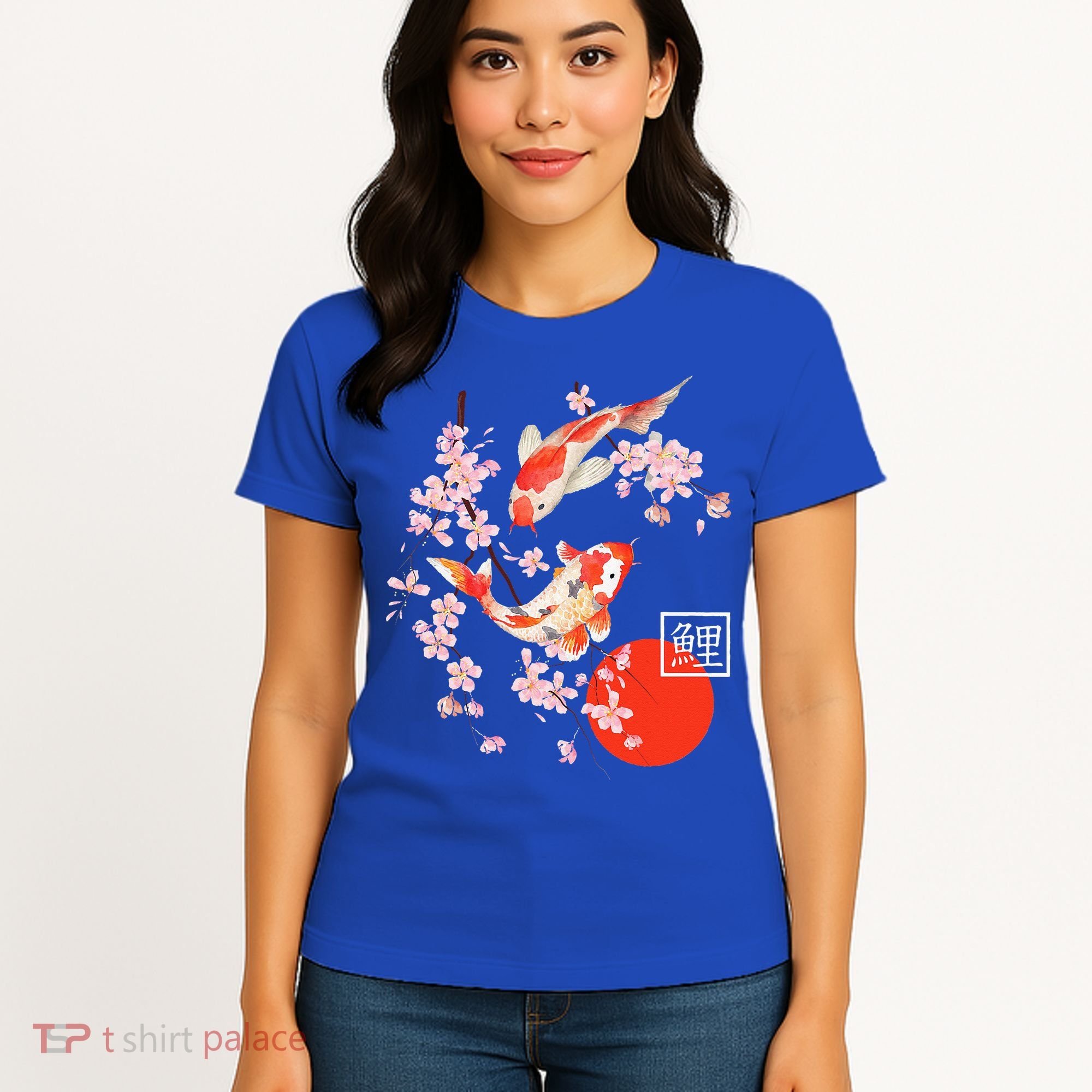 Cherry Blossom Koi Carp Fish Japanese Sakura Graphic Art Women's T-Shirt