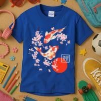 Cherry Blossom Koi Carp Fish Japanese Sakura Graphic Art Kids T-Shirt thumb 3