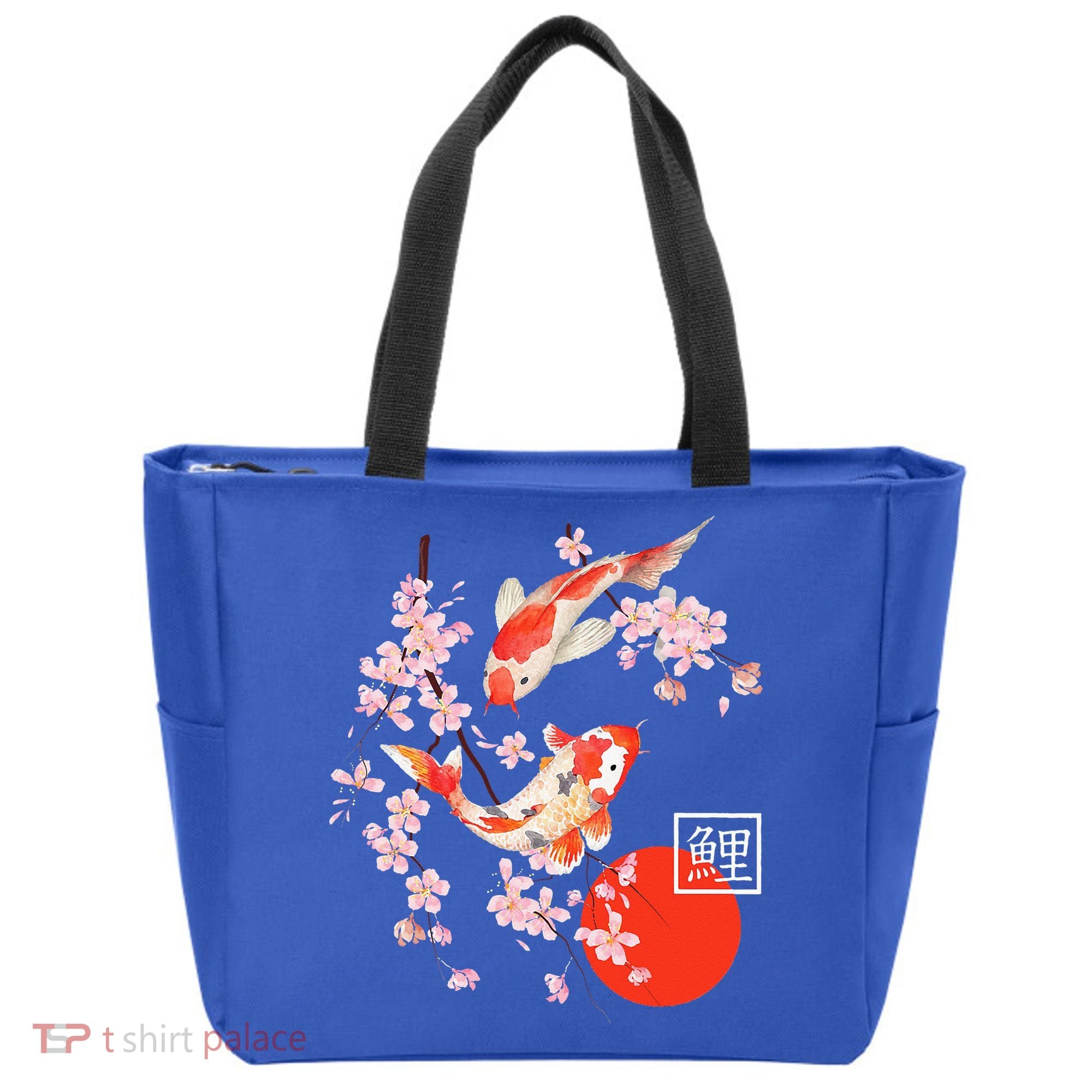Cherry Blossom Koi Carp Fish Japanese Sakura Graphic Art Tote Bag