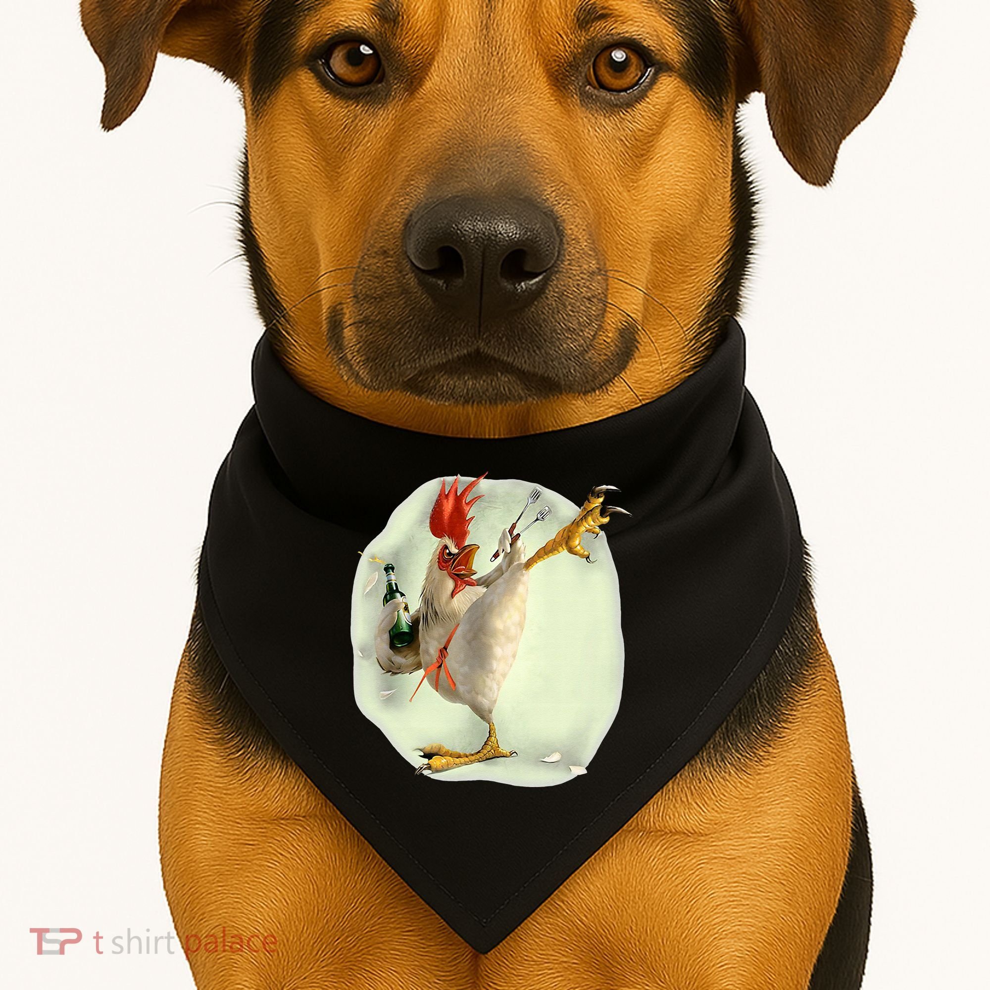 Chicken Beer Karate Kick Cool Chicken Funny Chicken Farmer USA-Made Doggie Bandana