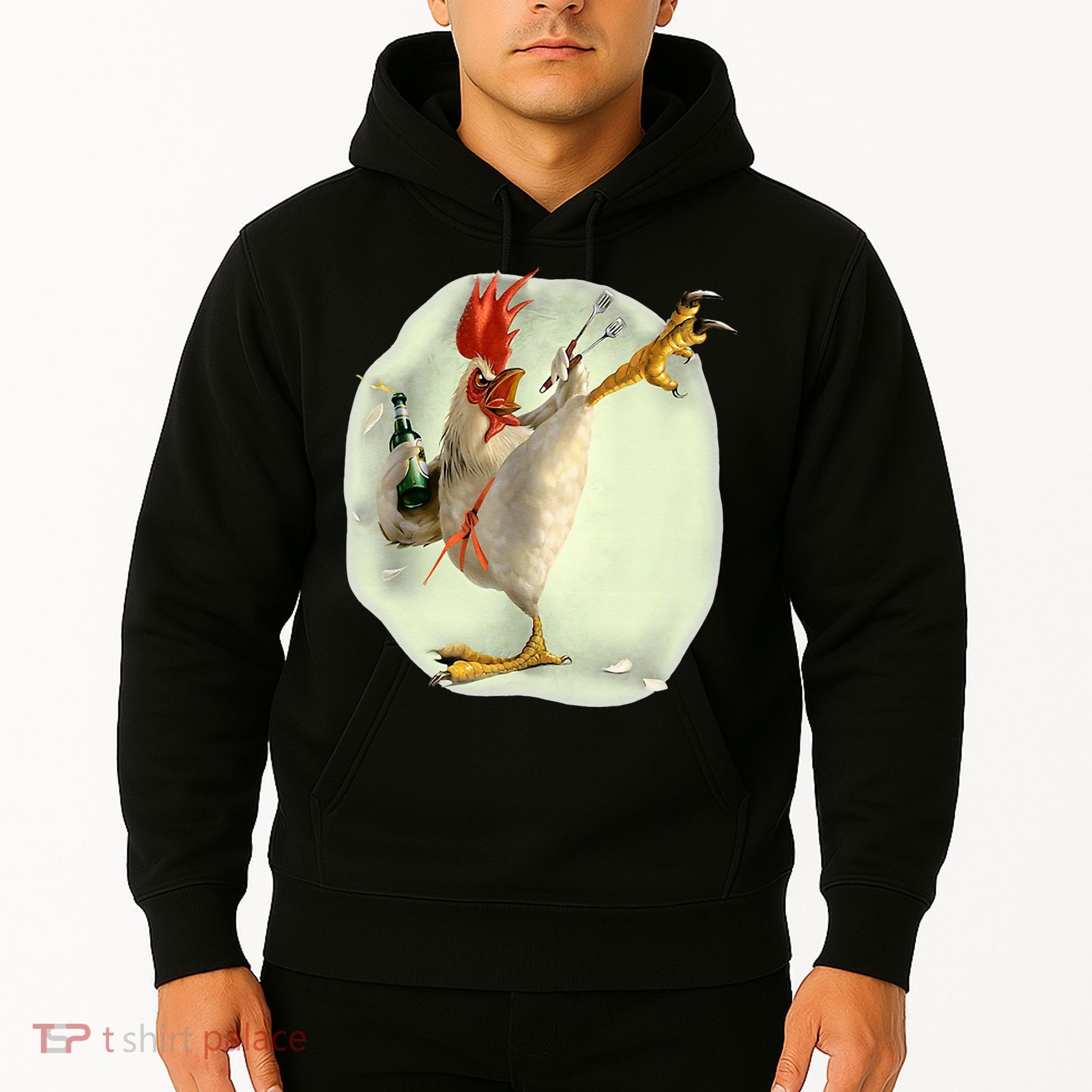Chicken Beer Karate Kick Cool Chicken Funny Chicken Farmer Hoodie
