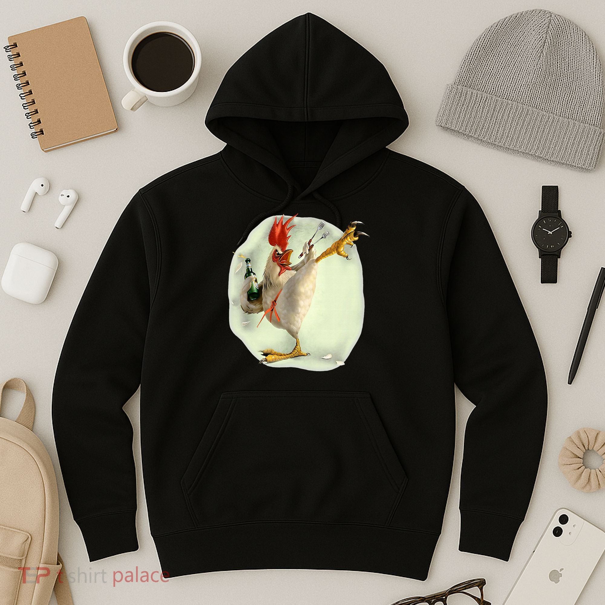 Chicken Beer Karate Kick Cool Chicken Funny Chicken Farmer Hoodie