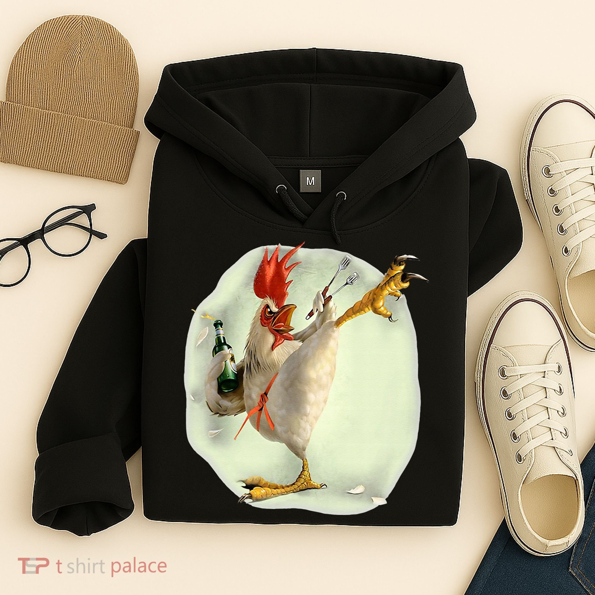 Chicken Beer Karate Kick Cool Chicken Funny Chicken Farmer Hoodie